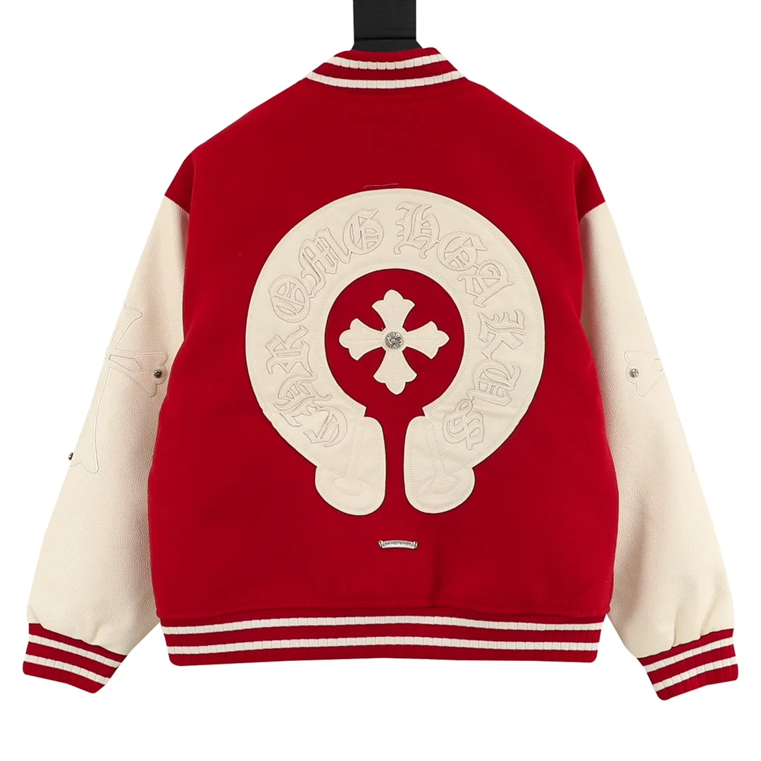 🅿️760 CH/Cro Heart Cross-leather patchwork baseball uniform jacket Warm reminder: It is recommended to hand wash or dry clean! ! This year is particularly popular. Baseball uniform jackets are available at all levels on the market (you must compare the details). The most powerful quality control. Baseball uniforms have been produced and researched for 7 years. The details are exquisite. With it, you will be the most handsome boy in the world. The fully painted four-button buckle (button with LOGO), the fabric is customized for more than a month. It is not ready-made in the market. It is made of wool blend, custom-woven and dyed. It has high color fastness. It is recommended to hand wash or dry clean for the first time. "Custom-woven knitted rib at the hem", the lining is made of silky and delicate cupro fiber material, which can be worn directly next to the body. It is extremely comfortable, a heavyweight item, purchase version! Size：XS-L